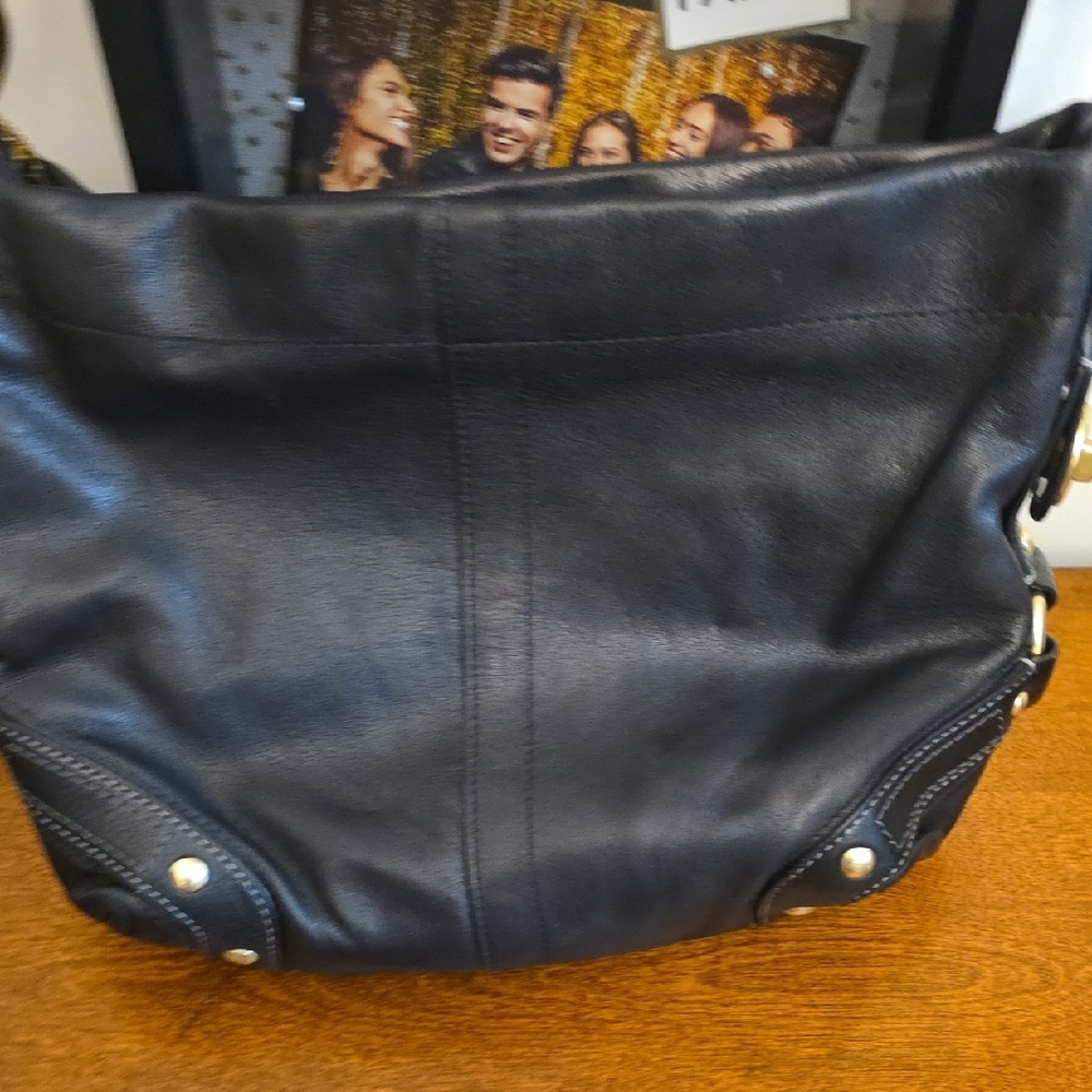 Coach Black Leather Shoulder Bag with Gold Accents - Picture 3 of 6